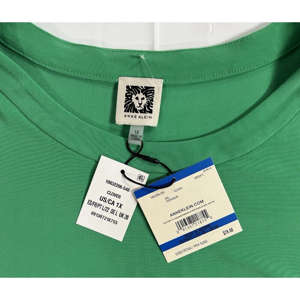Anne Klein women Top Plus size 1X green stretch 3/4 Sleeves NWT - Picture 4 of 10